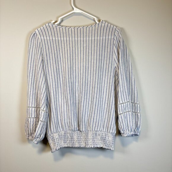 Lovestitch Size Large Boho Chic Embroidered Striped V-Neck Top Costal Chic Blue - Picture 11 of 15